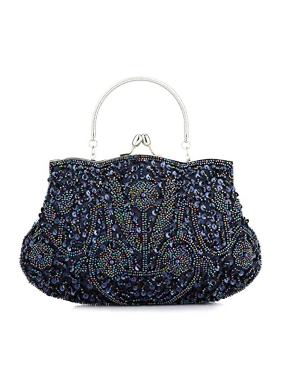 Floral Beaded Sequin Satin Clutch Evening Bag Wedding Party Purse